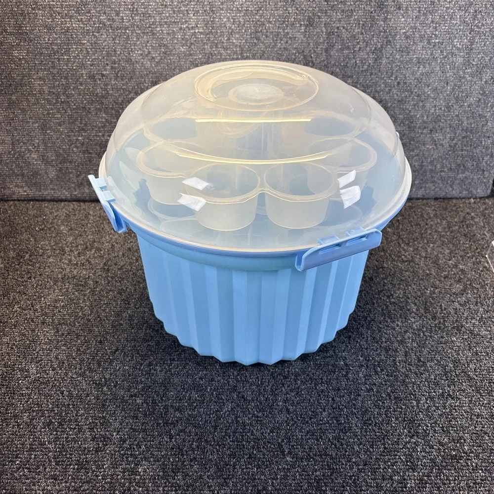 Light Blue~Cupcake Shaped Cupcake Carrier~3 Stackable Tiers~Holds 24